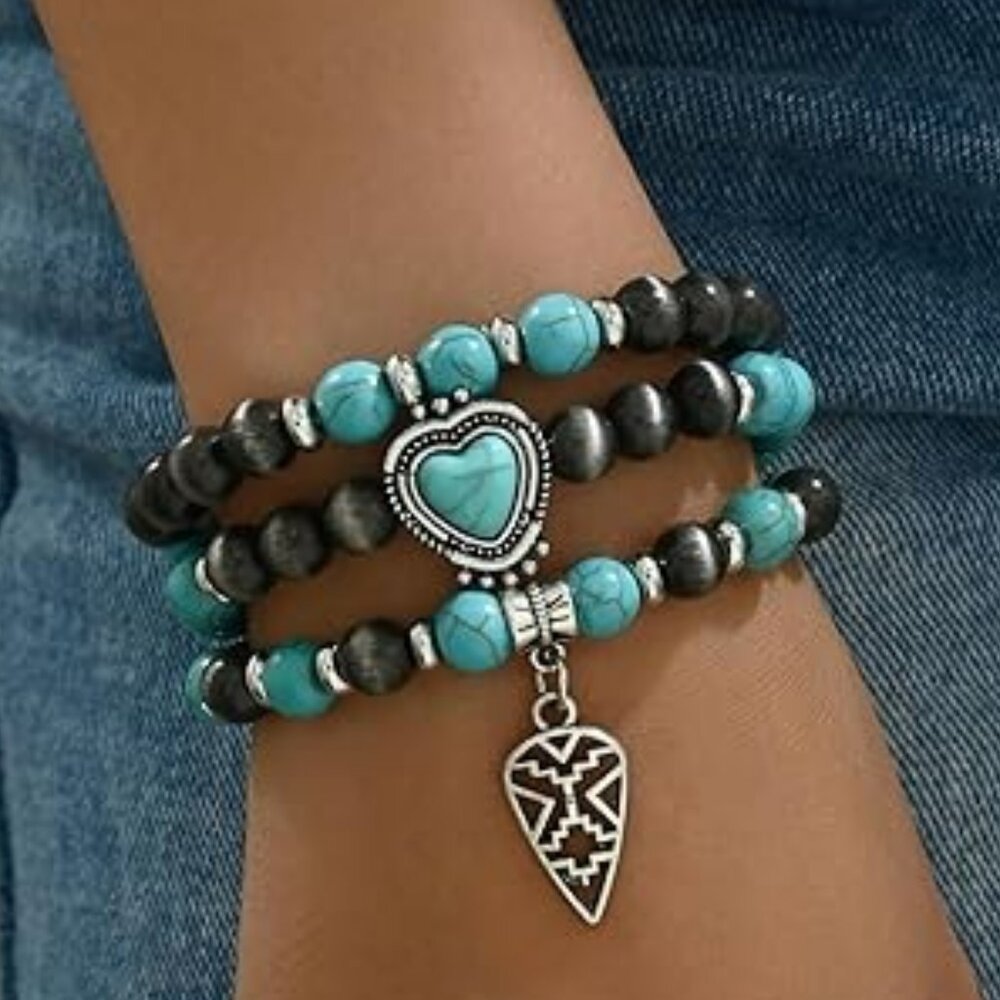 Set‎ of 3 Turquoise Bracelets Cowgirl Western Rodeo Stretch
